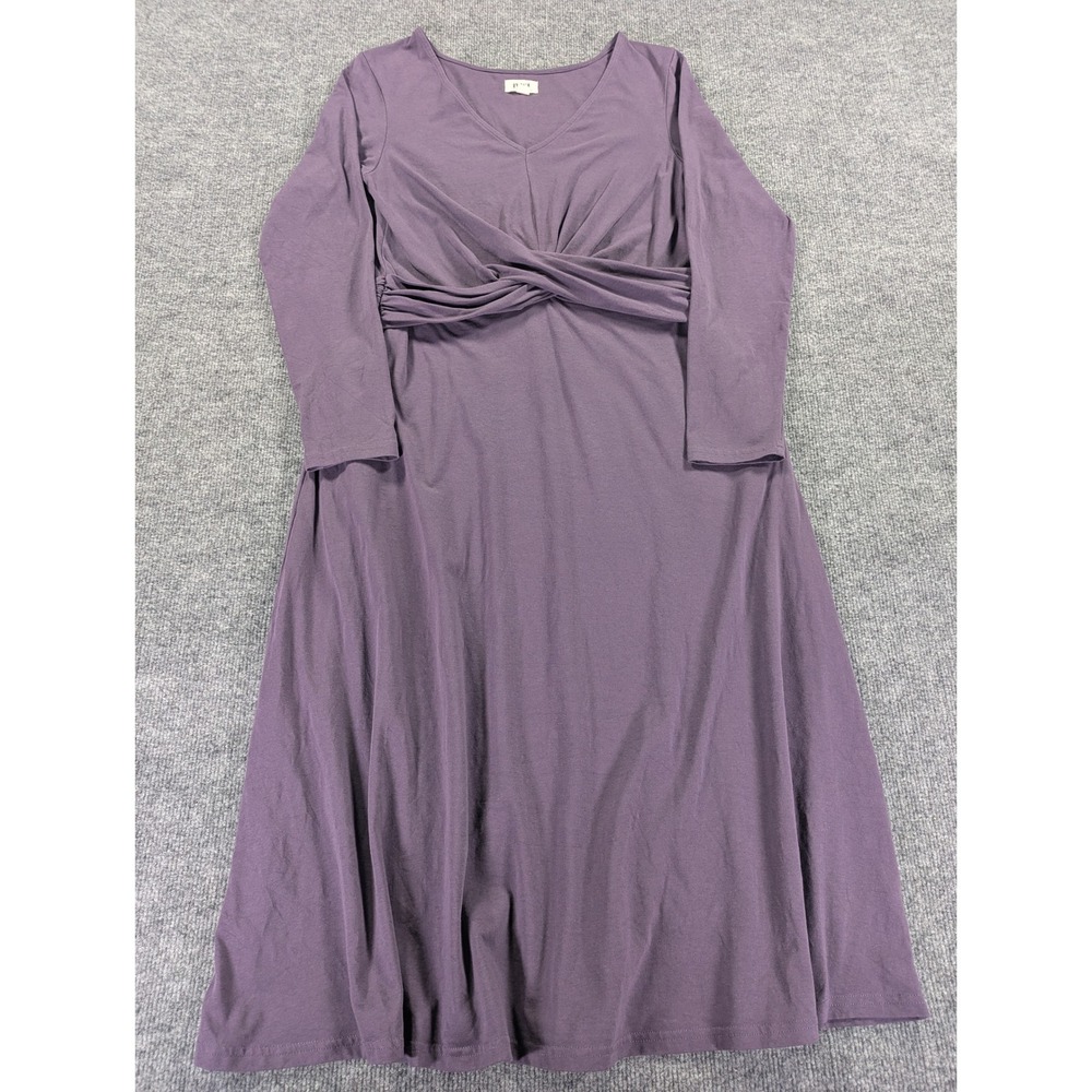 Pact Revive Organic Cotton Twist Front V-Neck Midi Dress Purple Long Sleeve L